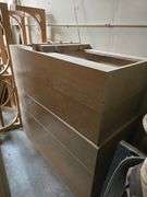 SOLID WOOD PROJECT APPEARS TO BE BED HEADREST APROX 59"x60" AND (5) BASE PCS EACH APROX 51" x 2' x 9"