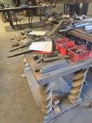 SOLID WOOD WORK BENCH APROX 20" x 40" x 27"; FULL OF STEEL STOCK