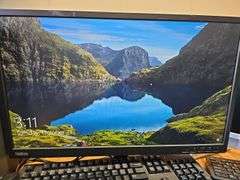 LENOVO IDEACENTRE COMPUTER WITH POWER CABLE AND THINKVISION E2410 MONITOR WITH POWER CABLE USB MOUSE AND KEYBOARD INCLD. EACH POWER ON