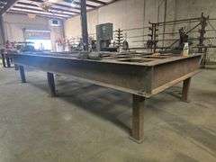 SOLID METAL CUSTOM MADE HEAVY DUTY WORK BENCH TOTAL DIM. APROX 16'3" x 7'5" x 36" **EXTREMELY Heavy**