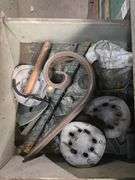 METAL WAREHOUSE TOOL ORGANIZER WITH 8-DRAWERS AND SOLID WOOD TOP APROX 3'x22"x3' COMPLETELY FULL OF METAL FABRICATION HARDWARE & TOOLS