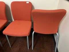 HAWORTH LOOK SIDE CHAIR STACKABLE, UPHOLSTERED WITH GREY METAL LEGS APROX 19"x20"x34"