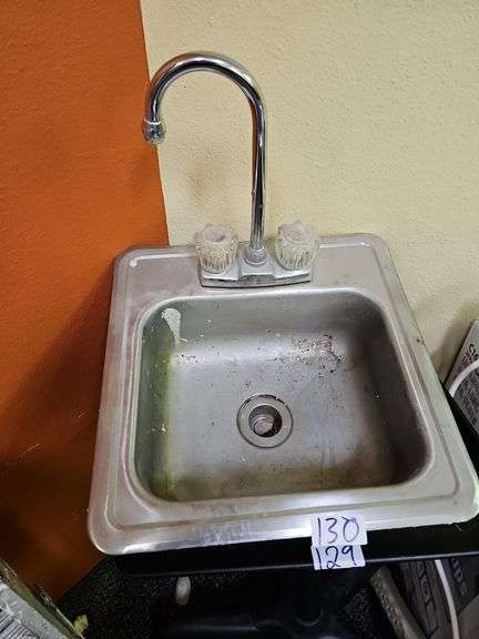 STAINLESS STEEL SINGLE BAY SMALL SINK APROX 15"x15"x5" WITH DELTA FAUCET