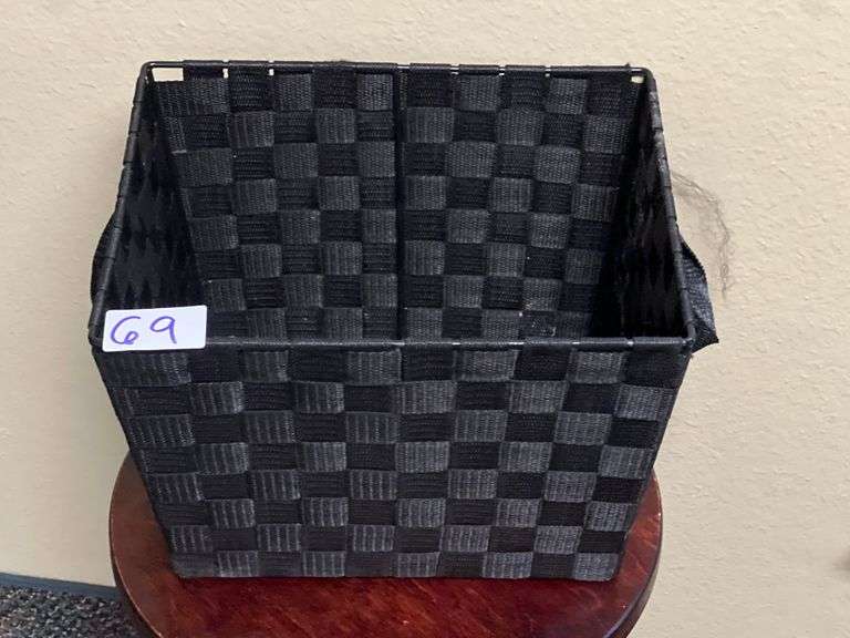 BLACK WOVEN BASKET APROX 1'x10"x8"H