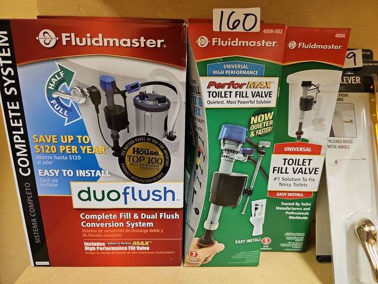 NEW FLUIDMASTER TOILET FILL VALVES INCLUDING 550DFRK-3 DUOFLUSH COMPLETE FILL & DUAL FLUSH CONVERSION SYSTEM, 400A UNIVERSAL, & 400H-002 PERFORMAX