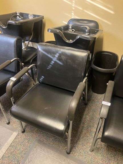 HYDRAULIC RECLINING STYLING CHAIR WITH BLACK PVC LEATHER LINING, AND STYLING SINK WITH EXTRA HARDWARE INCLD.