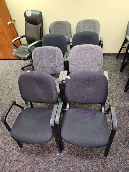 MARCO STATIONARY OFFICE CHAIRS INCLUDING MARCO 146-394 WITH GREY FABRIC LINING & MARCO 701-20-239 WITH BLACK FABRIC LINING