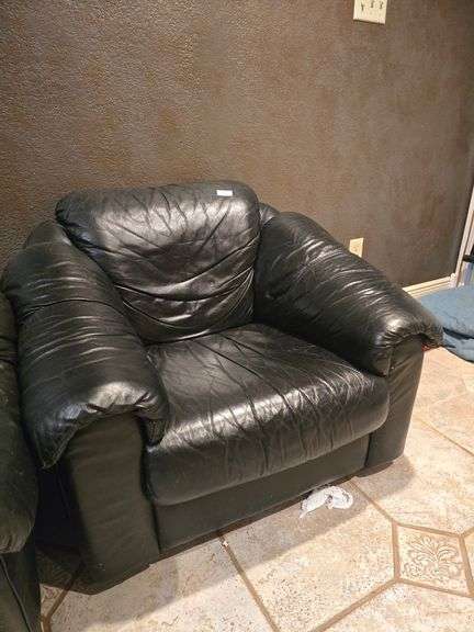 Black Leather style single lounge chair aprox 3'sq X 29"