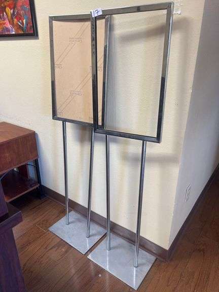 CRESCENT CHROME FREE STANDING SIGNS APROX 12.5" x 20" frame 4'5"h