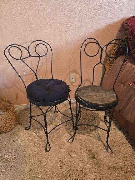 Vintage metal matching chairs with solid wood seat
