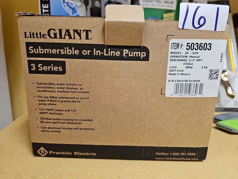NEW LITTLE GIANT SUBMERSIBLE OR IN-LINE PUMP MODEL 3E-34N 3-SERIES ITEM # 503603