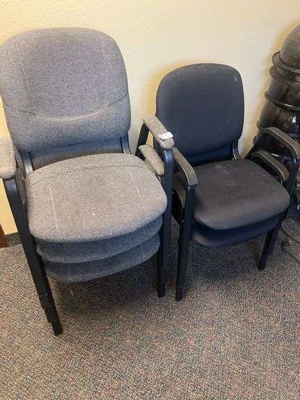 MARCO STATIONARY OFFICE CHAIRS INCLUDING MARCO 146-394 WITH GREY FABRIC LINING & MARCO 701-20-239 WITH BLACK FABRIC LINING