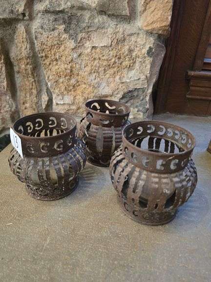 Vintage metal candle holders set of three
