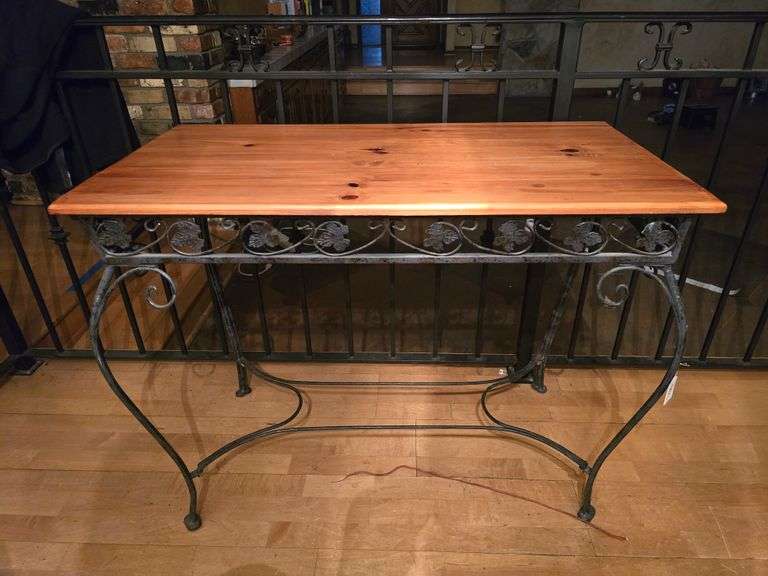 Vintage solid wood topped metal table aprox 38"x20"x30"