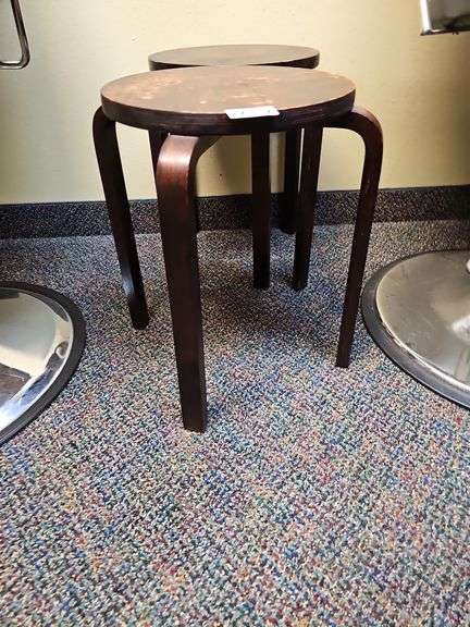 MATCHING SOLID WOOD STOOLS APROX 13"DIA x 18"H