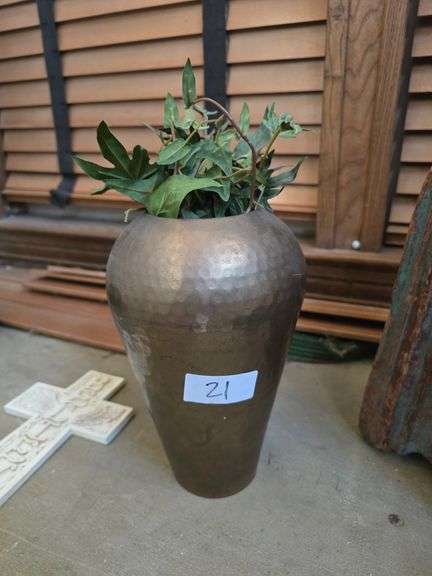 The Import Collection, India tall metal base with faux plant included. Aprox 9"H