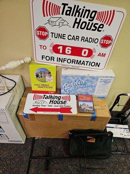 THE TALKING HOUSE RADIO TRANSMITTER START UP KIT MODEL TH5.0 RECEIVER, WITH DVD AND MANUAL INCLD. *Used for broadcasting info to car radio. Yard signs included as well as literature.. Sold per transmitter