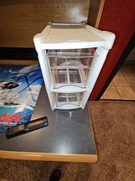 Solid wood wall-mounted coat rack aprox 47"L & Rubbermaid 2-Drawer organizer about 9"x15"x16"