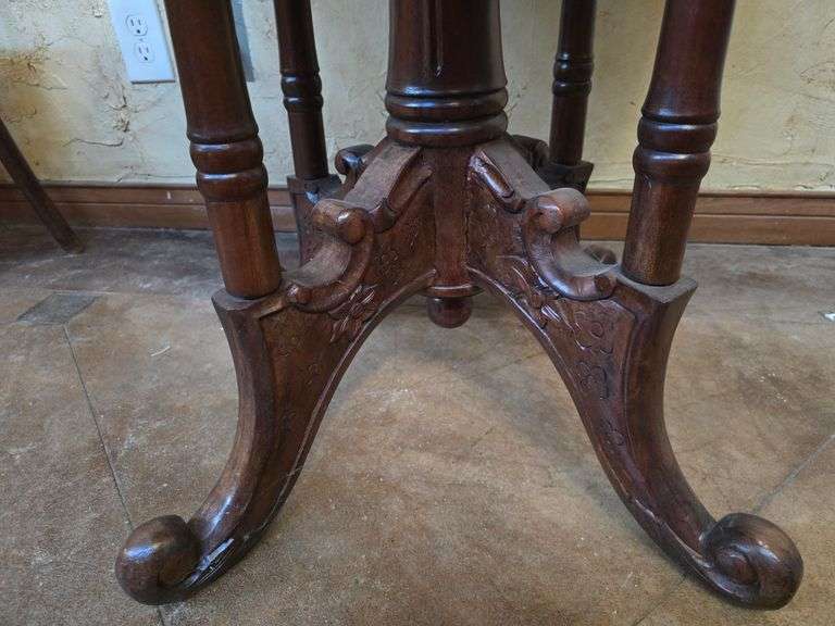 Vintage Granite topped solid wood center table aprox 30"dia. X 29"H
