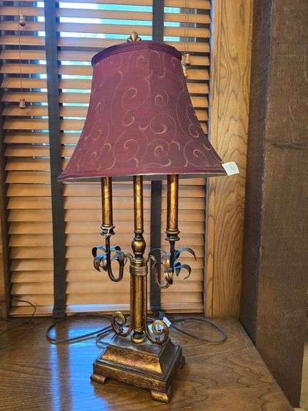 VINTAGE LAMP WITH FABRIC SHADE APROX 2'