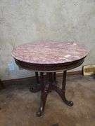 Vintage Granite topped solid wood center table aprox 30"dia. X 29"H