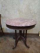Vintage Granite topped solid wood center table aprox 30"dia. X 29"H