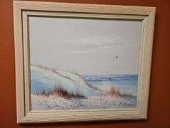 CANVAS PAINTING SIGNED BY ARTIST APPEARS AUTHENTIC IN WHITE WOODEN FRAME APROX 30"x26"