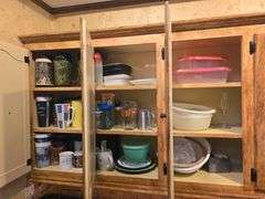 All Mugs, Cups, Plates, Bowls in 3 sections of cabinets