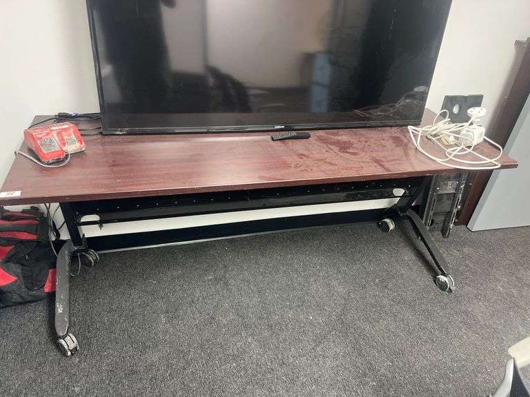 ROLLING TABLE WITH SOLID CHERRY WOODEN TOP APROX 6'x2'x30"