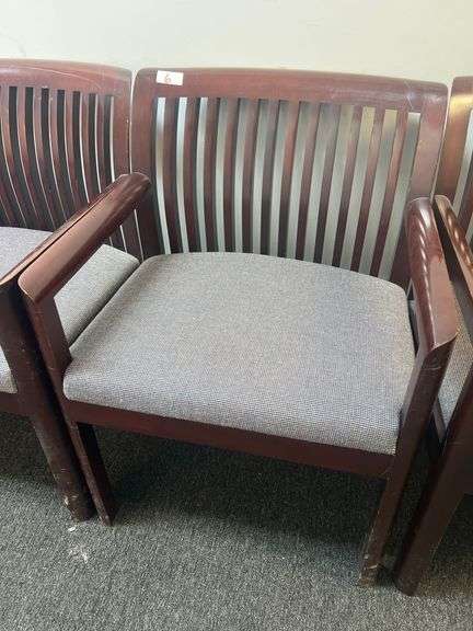 KIMBALL INTERNATIONAL STATIONARY SOLID WOOD CHAIR WITH PADDED SEAT APROX 23"x22"x33"  MODEL: 83309 FINISH: 68