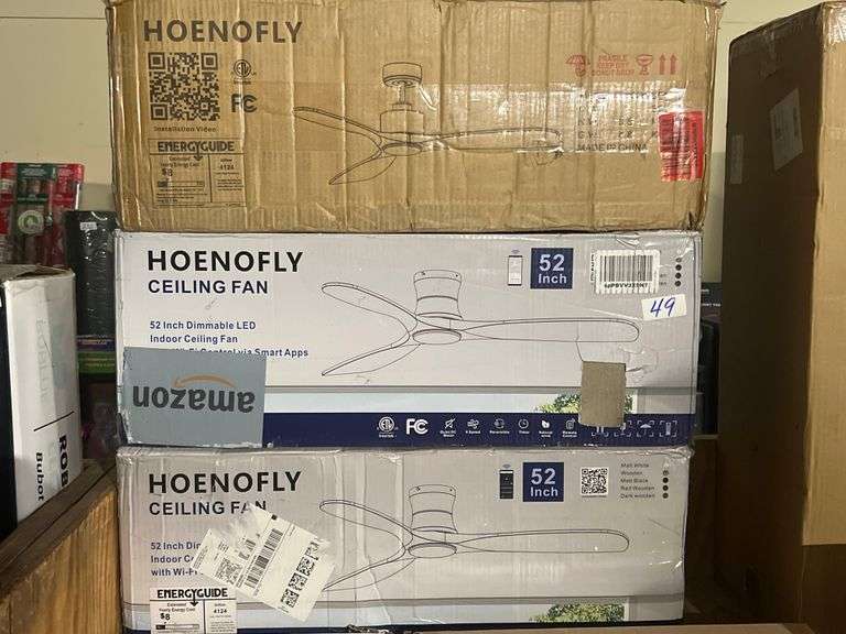 HOENOFLY CEILING FANS W/ LIGHT INCLUDING 52" QT668-52-B , 52" QT682-52-LW & QT699-52-W