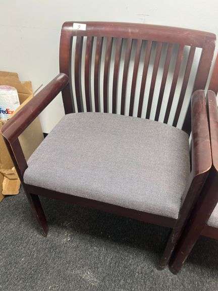 KIMBALL INTERNATIONAL STATIONARY SOLID WOOD CHAIR WITH PADDED SEAT APROX 23"x22"x33" MODEL: 83309 FINISH: 68