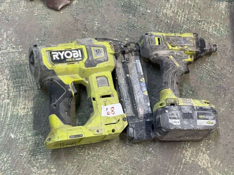 RYOBI ONE+ CORDLESS TOOLS INCLUDING 18GA BRAD NAILER 18V P322 & WITH SINGLE BATTERY INCLUDED WITH LOT