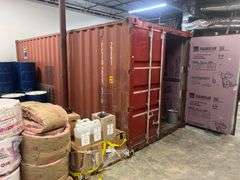 FULLY INSULATED METAL SHIPPING CONTAINER WITH WINDOW AC UNIT, 67,200LB TARE WEIGHT, 62,310LBS MAX CAP APROX 8'W x 20'L x 9'H FULL OF SPRAY FOAM CHEMICALS IN METAL 50-GAL BARRELS. BUYER MUST TAKE ALL, A WEEK WILL BE GIVEN FOR THE REMOVAL. GOOD STRUCTURAL CONDITION