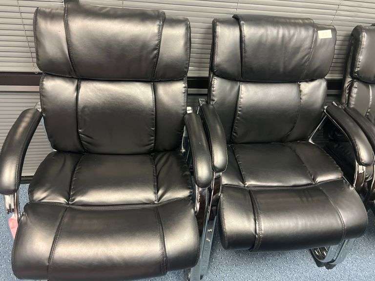 PADDED POLYESTER STATIONARY CHAIRS WITH CHROME ACCENTS APROX 25"x27"x37"