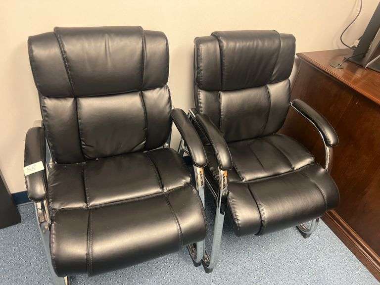 PADDED POLYESTER STATIONARY CHAIRS WITH CHROME ACCENTS APROX 25"x27"x37"