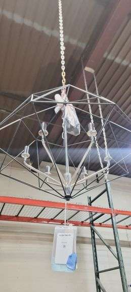 14-LED HANGING LIGHT LINEAR PENDANT WITH METAL BLACK LAMPS AND POLISHED CHROME BASE, APROX 3' L NEW SHOWROOM LIGHT FIXTURE **Buyer responsible for removal from chain.. May have cosmetic imperfections from showroom use**