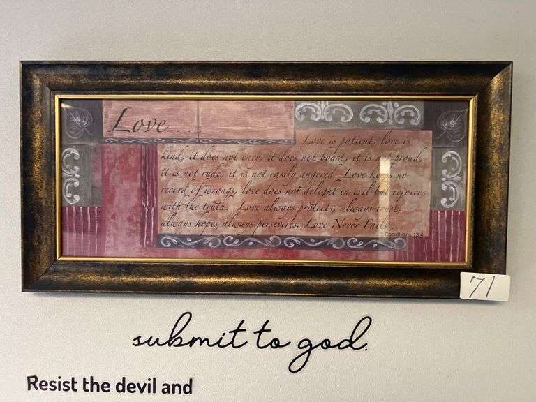 1 COR. 13:4 THEMED INSPIRATIONAL WALL ART APROX 23"x11"