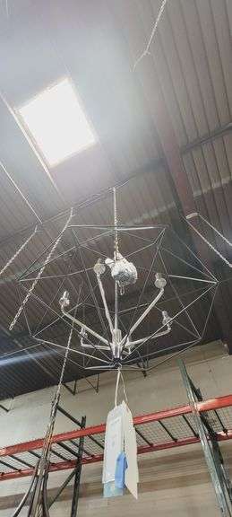 14-LED HANGING LIGHT LINEAR PENDANT WITH METAL BLACK LAMPS AND POLISHED CHROME BASE, APROX 3' L NEW SHOWROOM LIGHT FIXTURE **Buyer responsible for removal from chain.. May have cosmetic imperfections from showroom use**