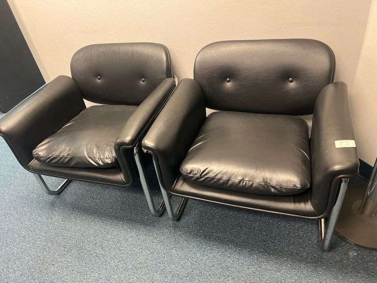 BLACK LEATHER? AND CHROME CHAIRS WITH ARMREST 31"x29"x2'