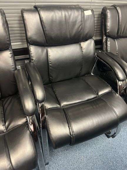 PADDED POLYESTER STATIONARY CHAIRS WITH CHROME ACCENTS APROX 25"x27"x37"