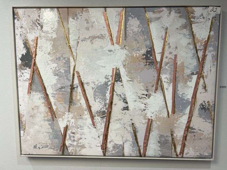 ABSTRACT CANVAS ART WITH LIGHT WOODEN FINISH FRAME APROX 41"x31"