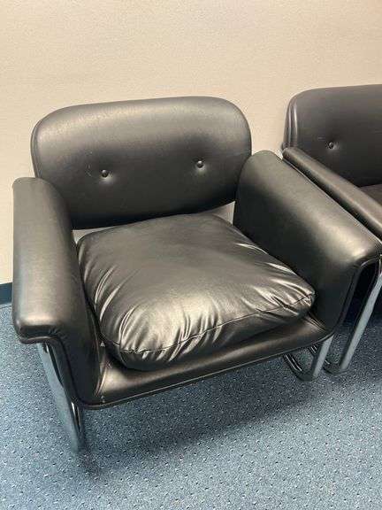 BLACK LEATHER? AND CHROME CHAIRS WITH ARMREST 31"x29"x2'