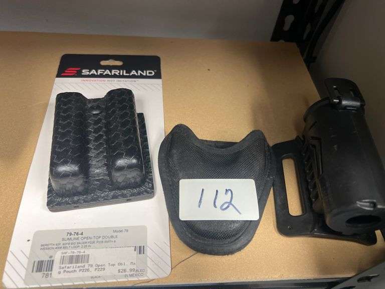 SAFARILAND 79-76-4 SLIMELINE OPEN TOP DOUBLE HOLSTER, HEROES PRIDE 1053 81612 HOLSTER AND ORPAZ MOUNTED HOLSTER