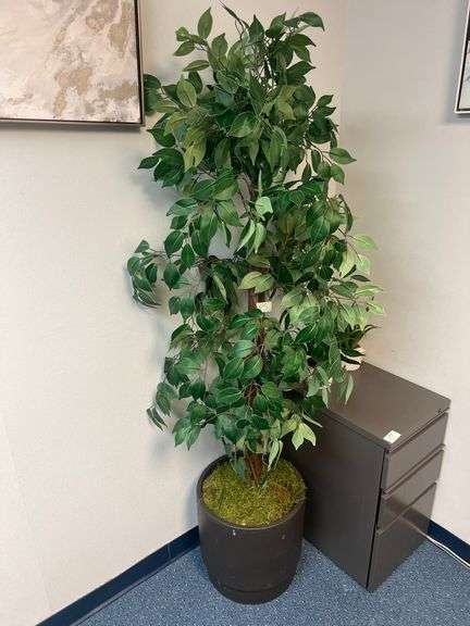 FAUX TREE IN LARGE CERAMIC PLANTER APROX 5.5' H