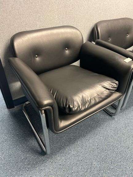 BLACK LEATHER? AND CHROME CHAIRS WITH ARMREST 31"x29"x2'