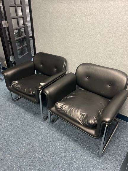 BLACK LEATHER? AND CHROME CHAIRS WITH ARMREST 31"x29"x2'