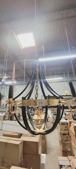 6-LIGHT CHANDELIER IN MATTE BLACK AND RUSTIC GOLD FINISH **may have cosmetic imperfections from showroom use, buyer responsible for removal from chain**