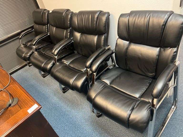 PADDED POLYESTER STATIONARY CHAIRS WITH CHROME ACCENTS APROX 25"x27"x37"