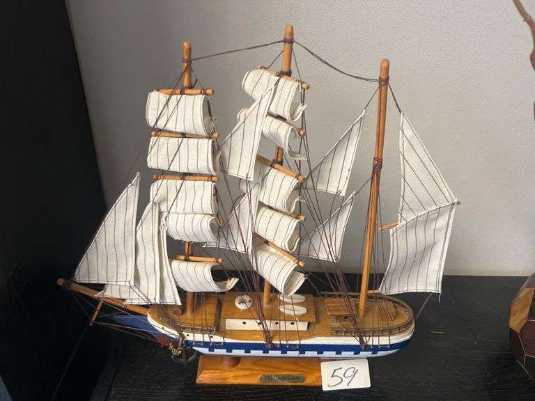 USS CONSTELLATION WOODEN MINIATURE SCALE BOAT HAND CRAFTED APROX 16"x16"